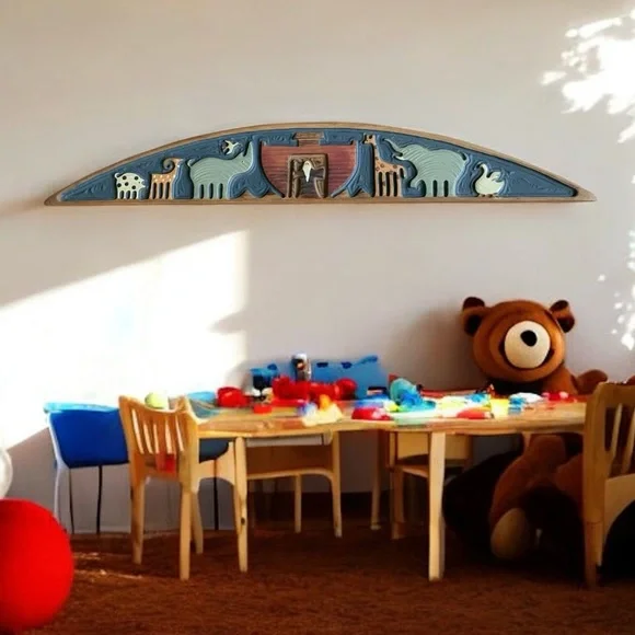 Hand Carved Wood Noah’s Ark Wall Hanging, Door Topper, By Chicken Creek Folk Art - Picture 9 of 12